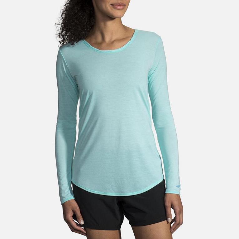 Brooks Women's DISTANCE Long Sleeve Running Shirt - Blue - Canada (LYDXS-1389)